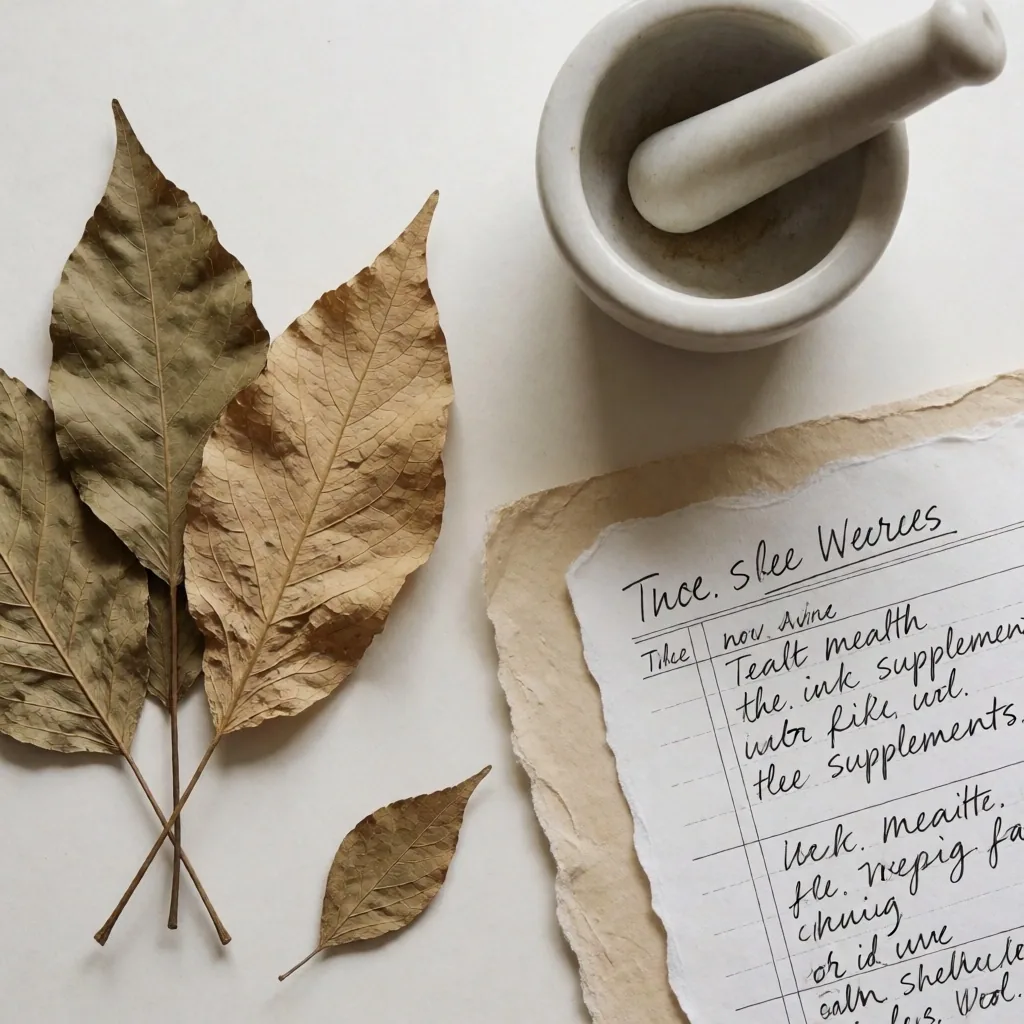 Research workspace with ingredient samples and notes