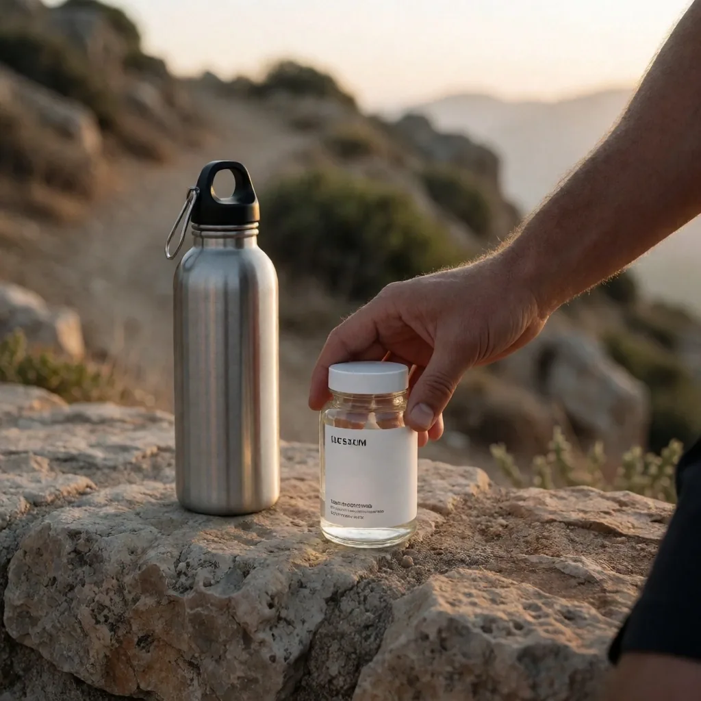 Man hiking up a mountain trail at golden hour